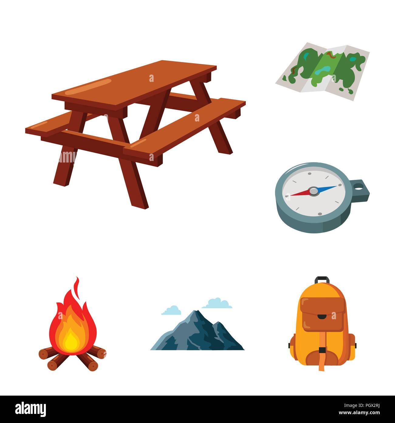 Rest in the camping cartoon icons in set collection for design. Camping ...