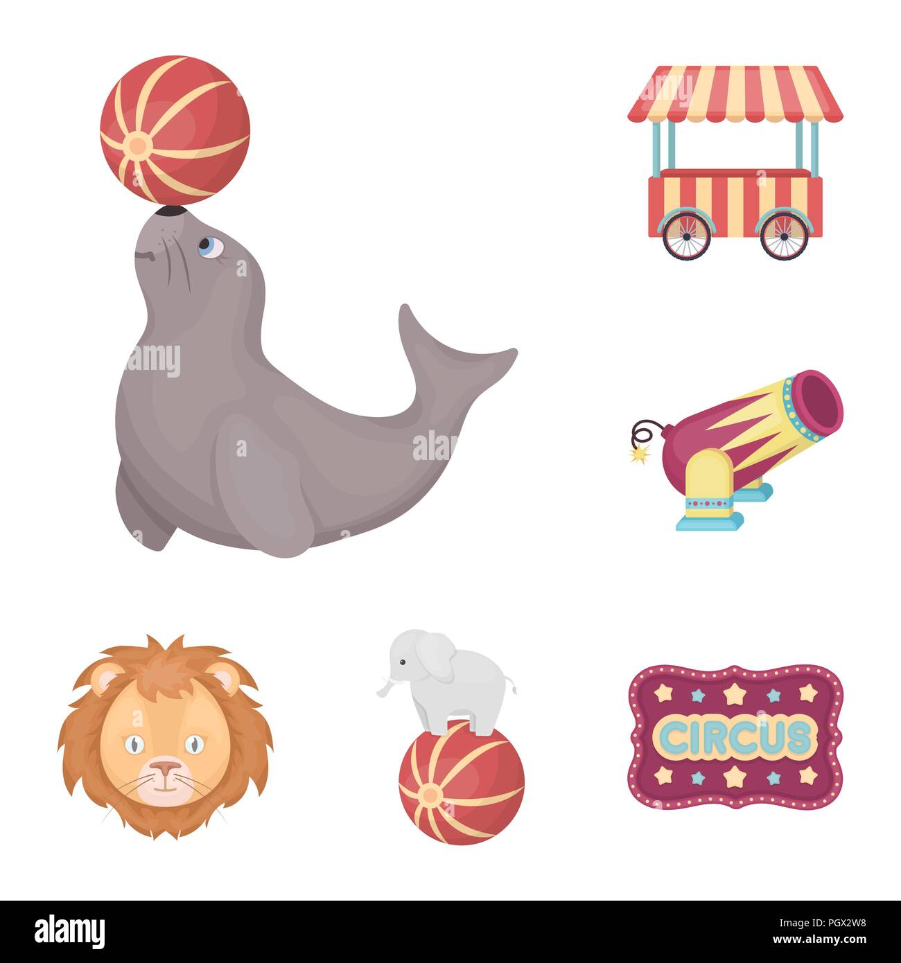 Circus and attributes cartoon icons in set collection for design ...