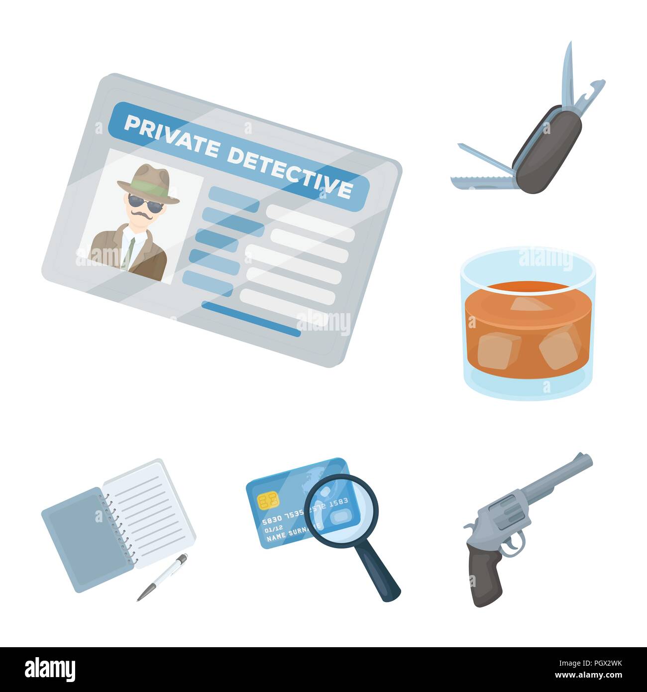 Detective and Attributes cartoon icons in set collection for design ...