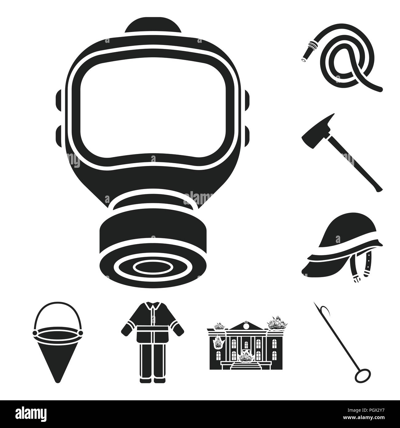Fire Department black icons in set collection for design. Firefighters ...