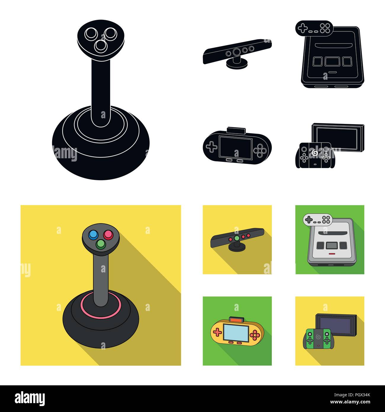Game and TV set-top box black, flat icons in set collection for design ...