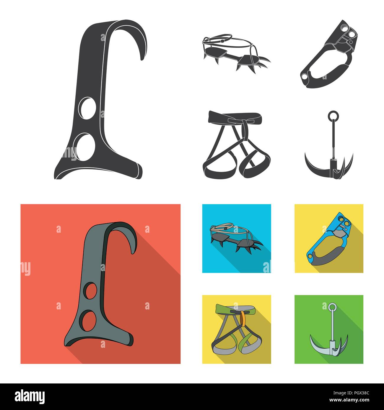 Hook, mountaineer harness, insurance and other equipment.Mountaineering set  collection icons in black, flat style vector symbol stock illustration  Stock Vector Image & Art - Alamy