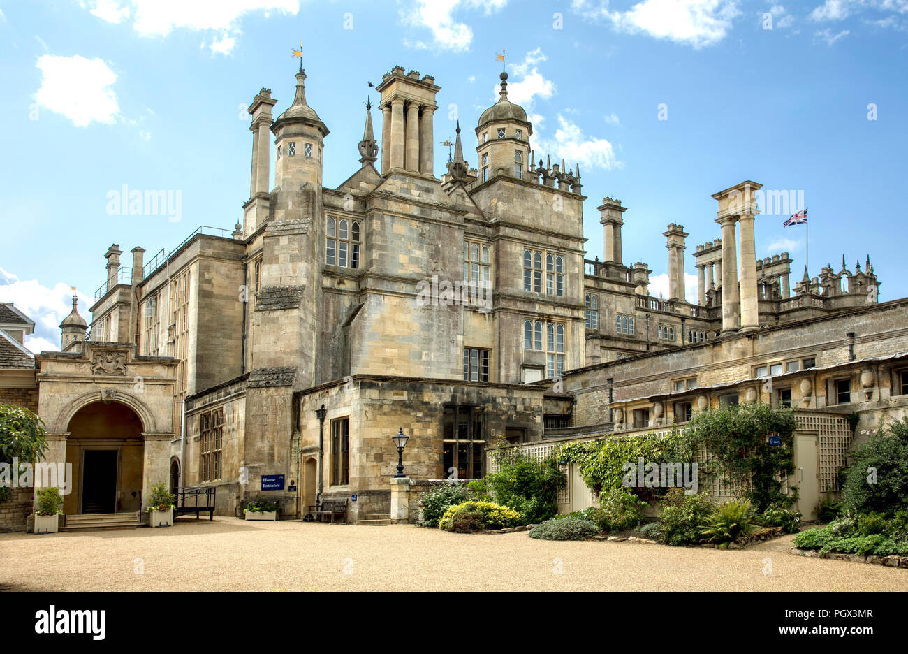 Burghley House is a grand sixteenth-century country house, Stamford, Lincolnshire, England Home to William Cecil, the first Lord Burghley Stock Photo