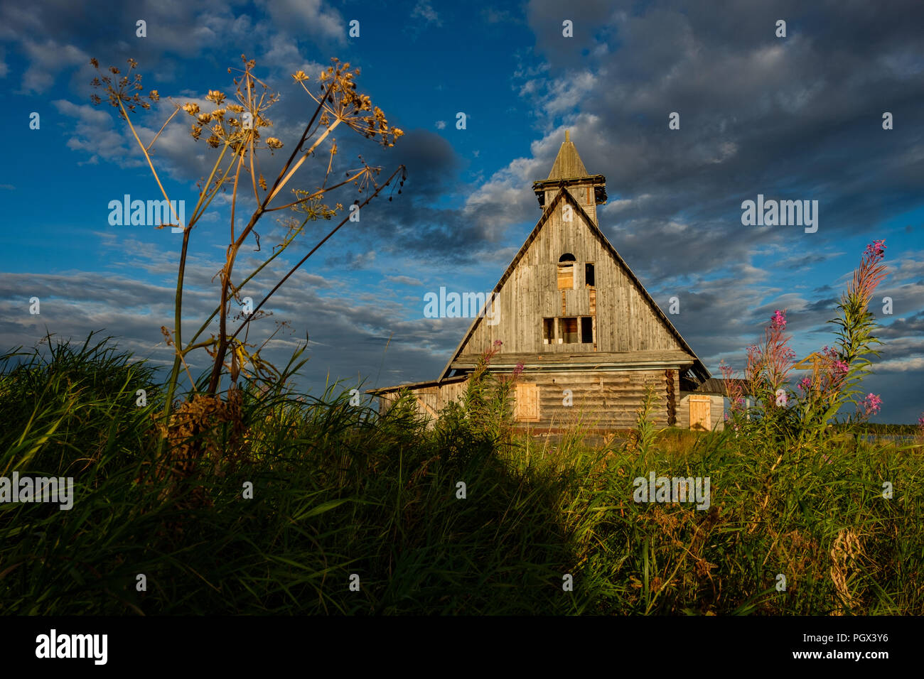 Old russian Orthodox wooden church in the village Rabocheostrovsk ...