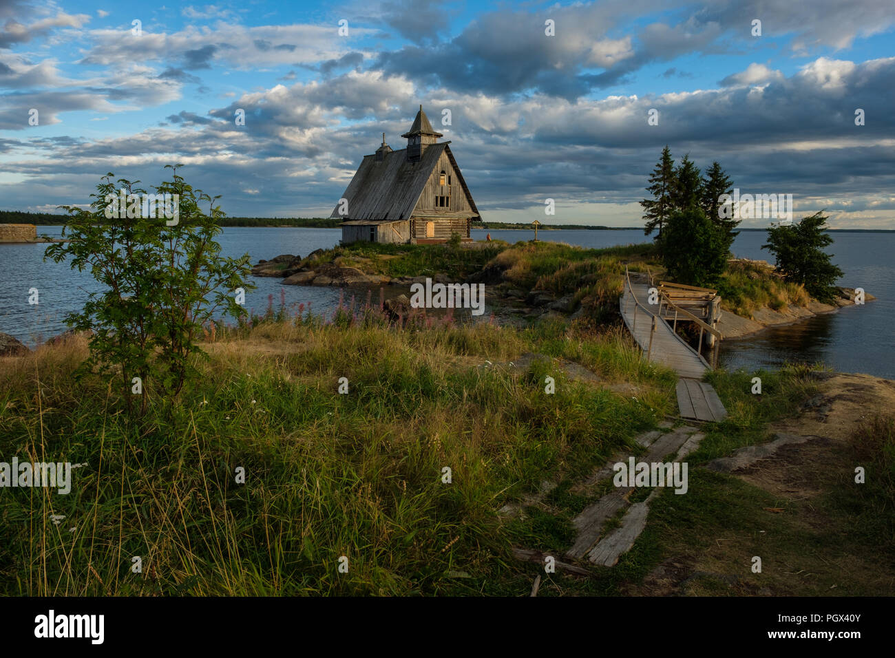 Old russian Orthodox wooden church in the village Rabocheostrovsk ...