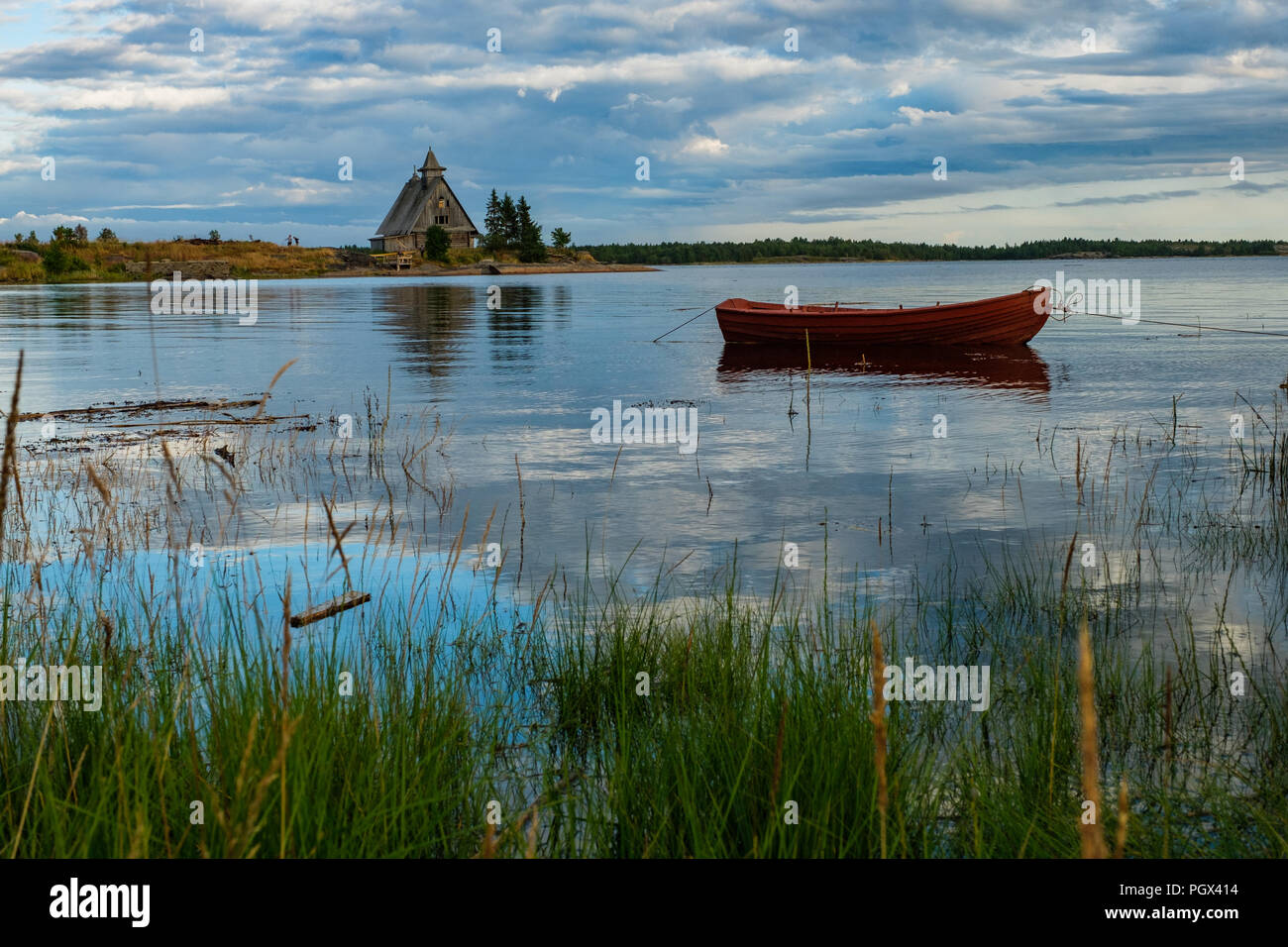 Old russian Orthodox wooden church in the village Rabocheostrovsk ...
