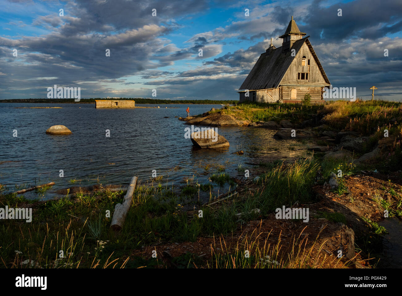 Old russian Orthodox wooden church in the village Rabocheostrovsk ...