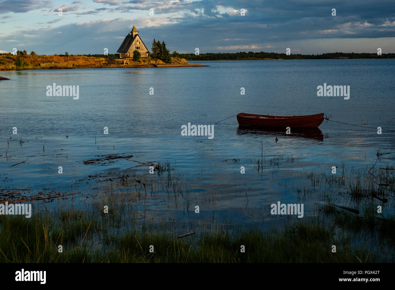 Old russian Orthodox wooden church in the village Rabocheostrovsk ...