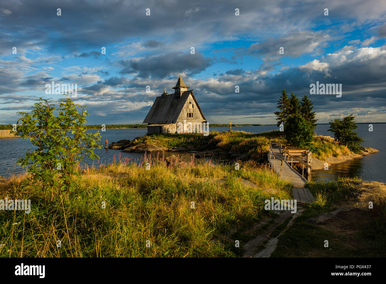 Old russian Orthodox wooden church in the village Rabocheostrovsk ...