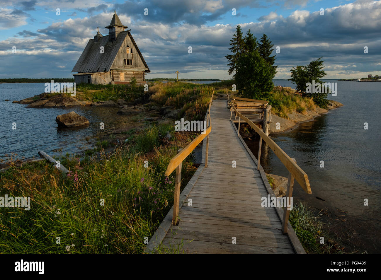 Old russian Orthodox wooden church in the village Rabocheostrovsk ...