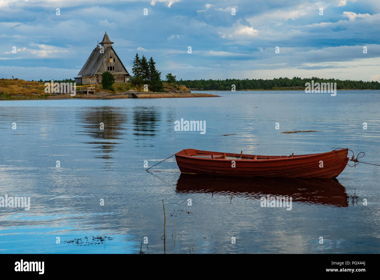Old russian Orthodox wooden church in the village Rabocheostrovsk ...