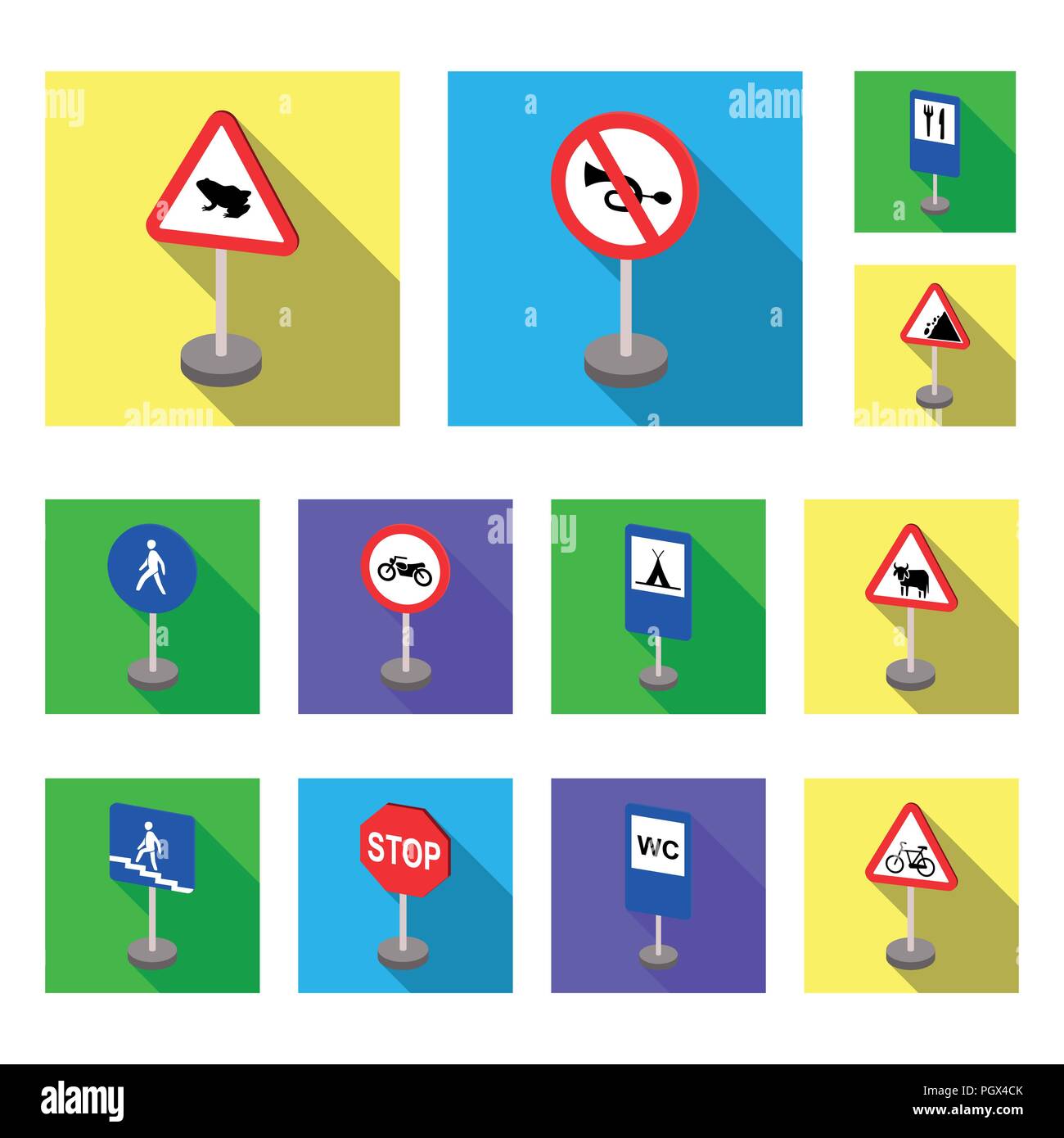 different-types-of-road-signs-flat-icons-in-set-collection-for-design