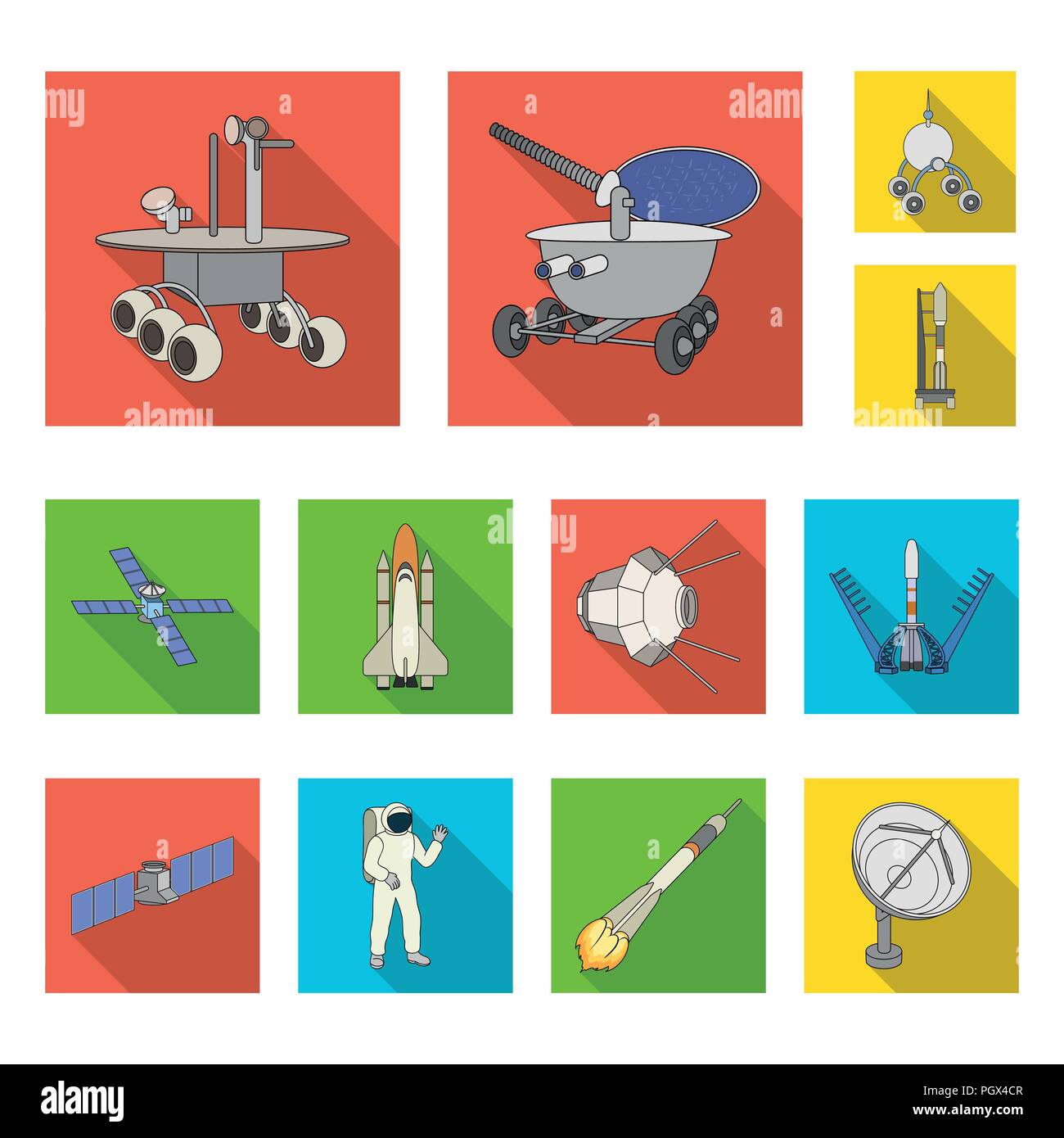 Space technology flat icons in set collection for design.Spacecraft and ...