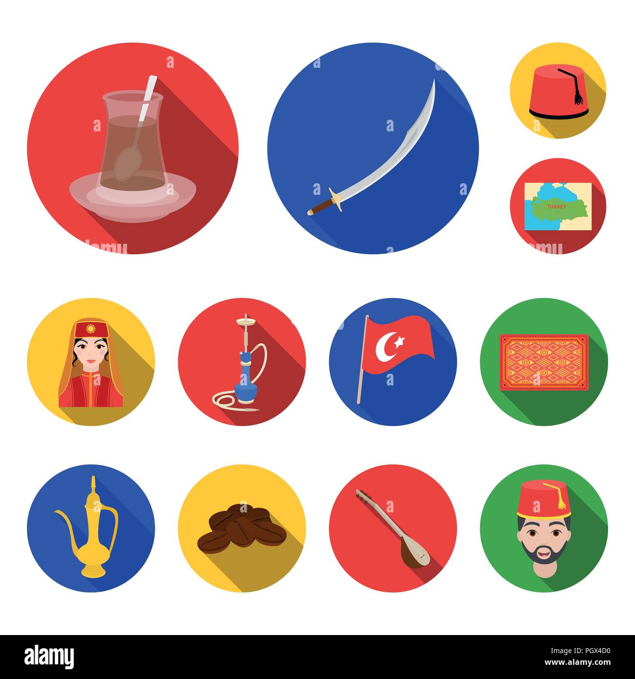 Turkey country flat icons in set collection for design.Travel and