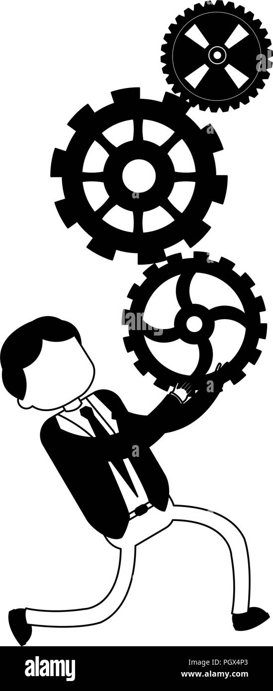 Businessman holding gears in black and white Stock Vector Image & Art ...