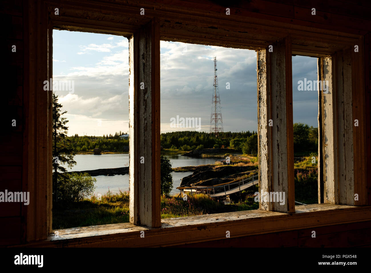 Beautiful landscape in Rabocheostrovsk, Karelia at summer. Stock Photo