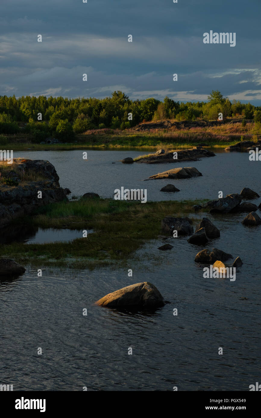 Beautiful landscape in Rabocheostrovsk, Karelia at summer. Stock Photo