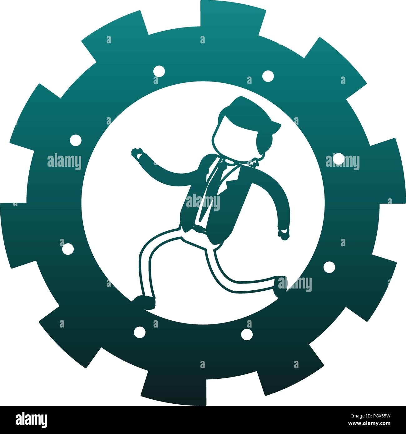Businessman running inside gear blue lines Stock Vector Image & Art - Alamy