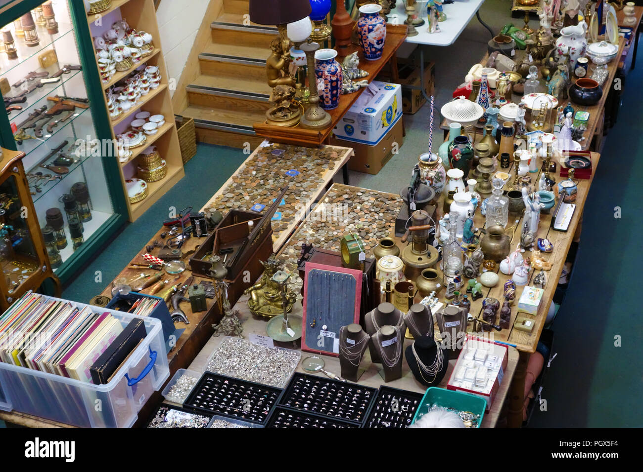 View down into display with items of Bricàbrac on display an