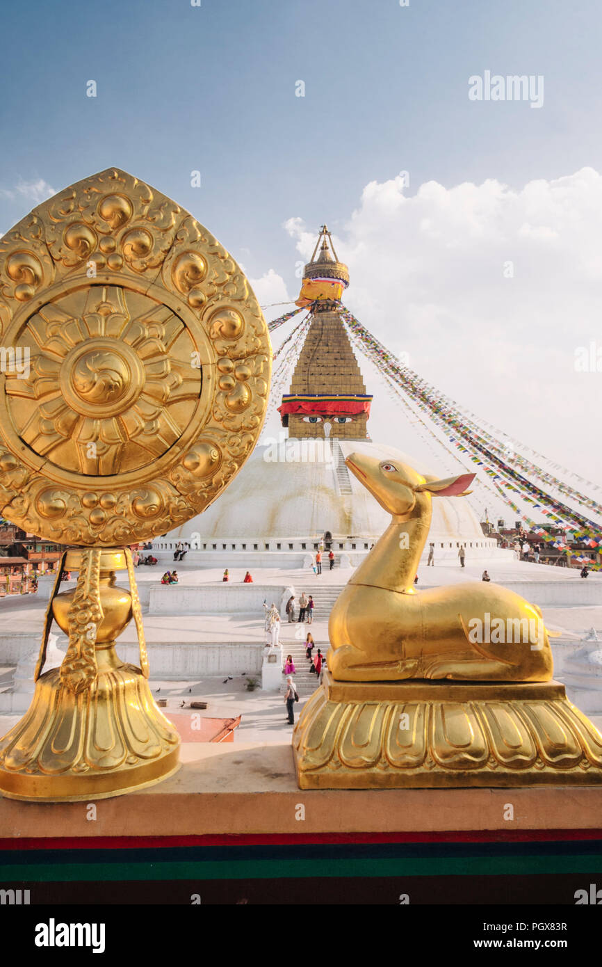 Bodhnath , Kathmandu, Bagmati, Nepal : Great Stupa of Bodhnath, the largest in Asia and one of the larger in the world. Unesco world heritege site, in Stock Photo