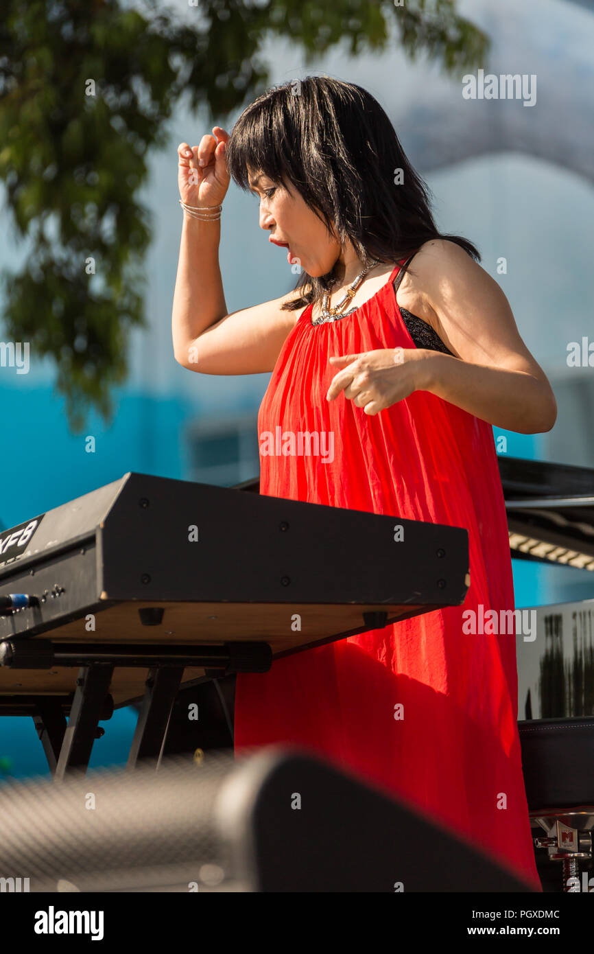 Long Beach, California, USA. 12th August 2018. Japanese composer Keiko Matsui performs at Long Beach Jazz Festival. Stock Photo