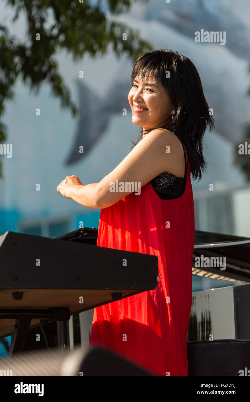 Long Beach, California, USA. 12th August 2018. Japanese composer Keiko Matsui performs at Long Beach Jazz Festival. Stock Photo