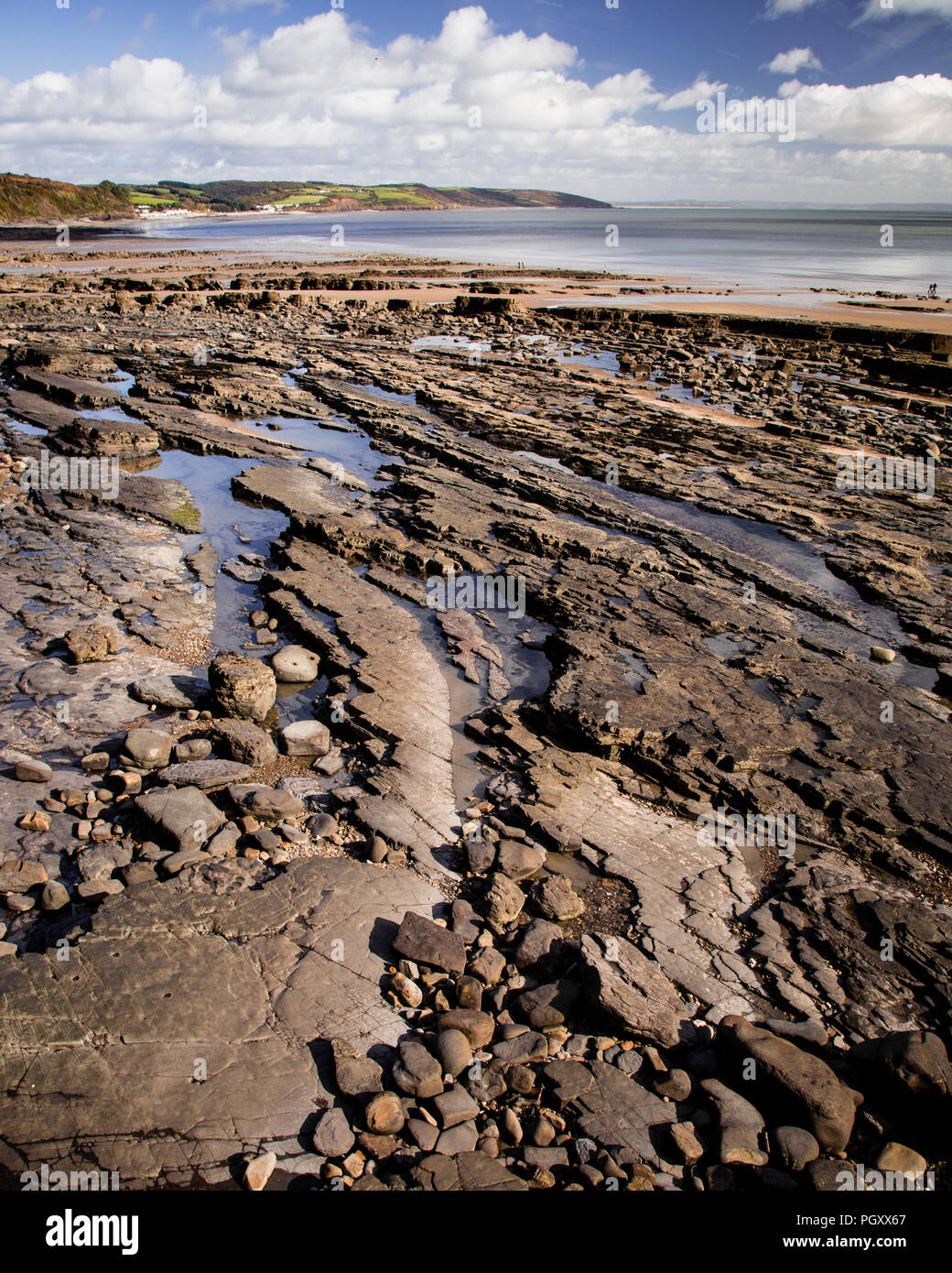 Rock formations on the beach at Saundersfoot, Pembrokeshire on the welsh coast Stock Photo