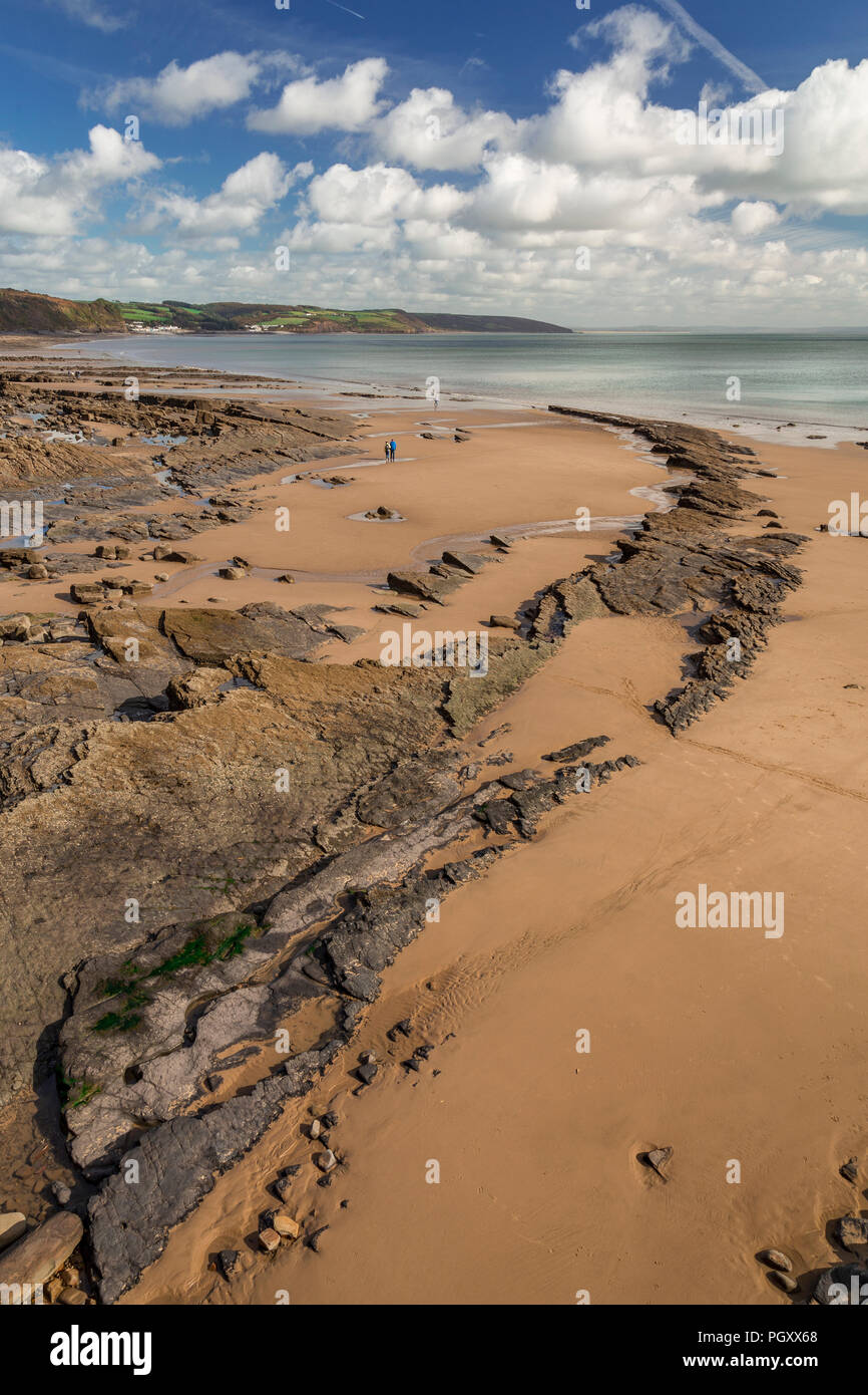 Rock formations on the beach at Saundersfoot, Pembrokeshire on the welsh coast Stock Photo