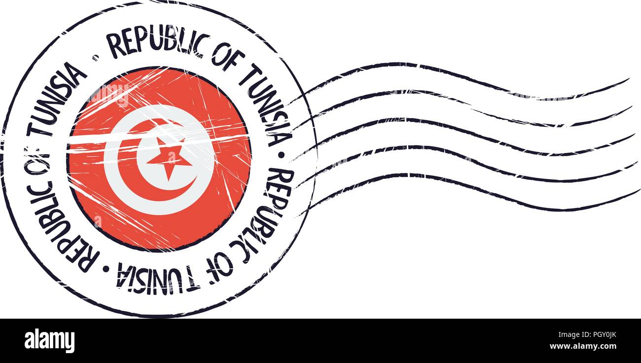 Tunisia grunge postal stamp and flag on white background Stock Vector ...