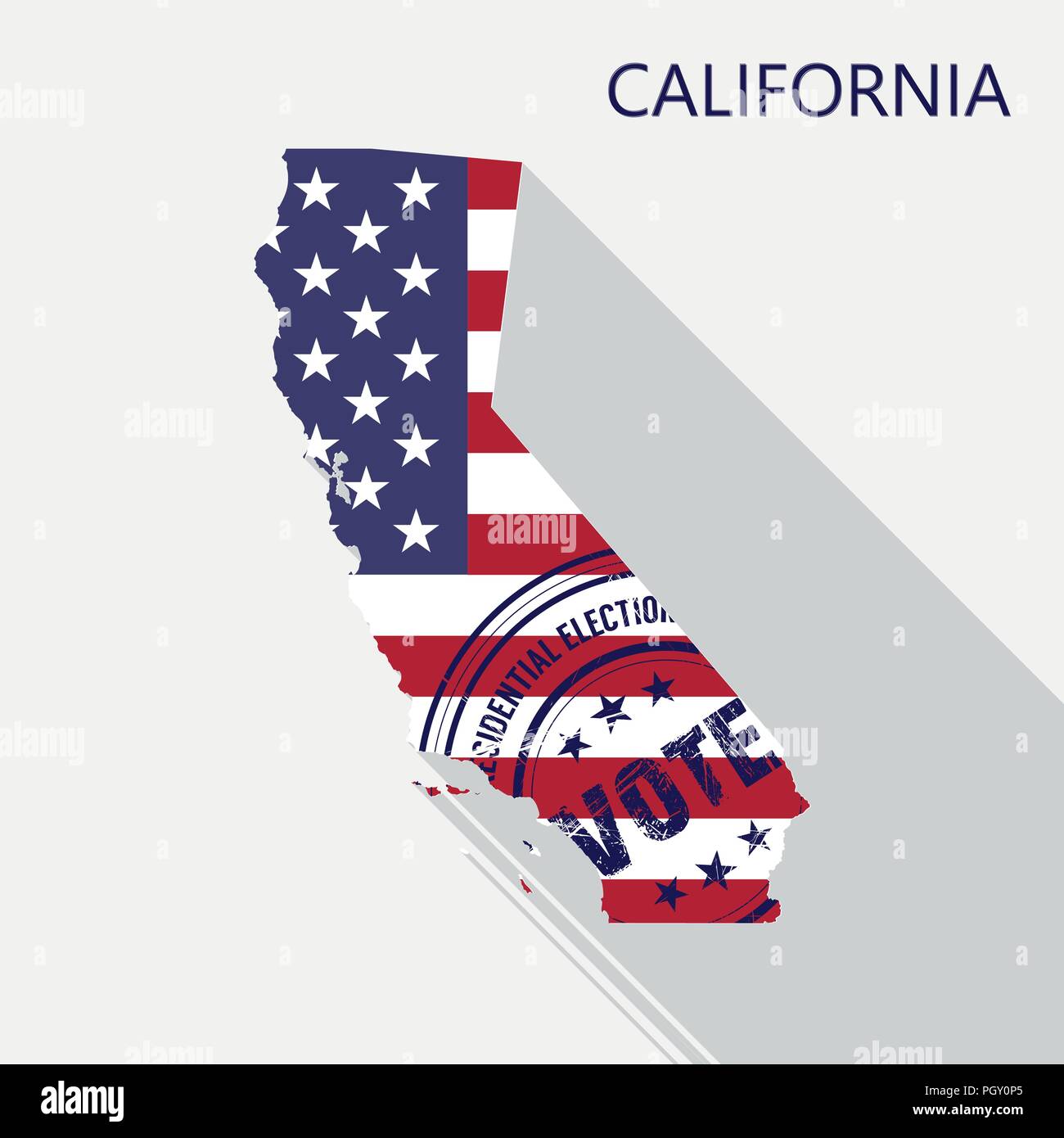 State of California vector graphic map with flag and presidential day