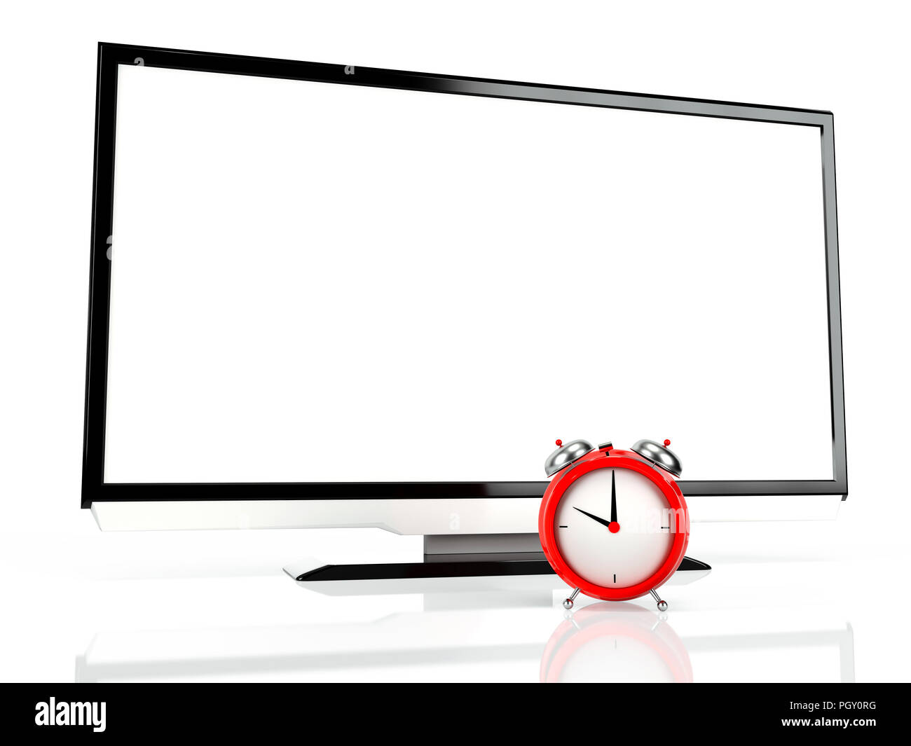 LED tv and alarm clock on white background. 3D rendering Stock Photo