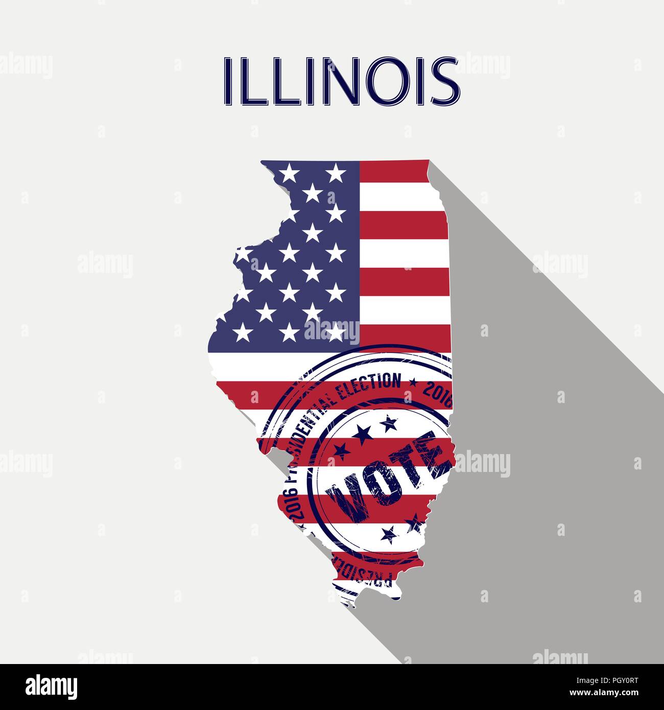 State of Illinois vector graphic map with flag and presidential day