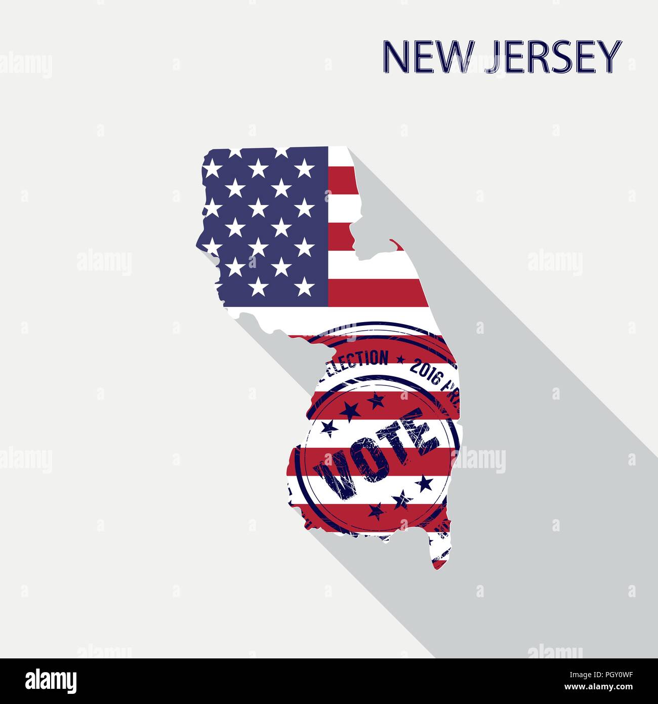State of New Jersey vector graphic map with flag and presidential day