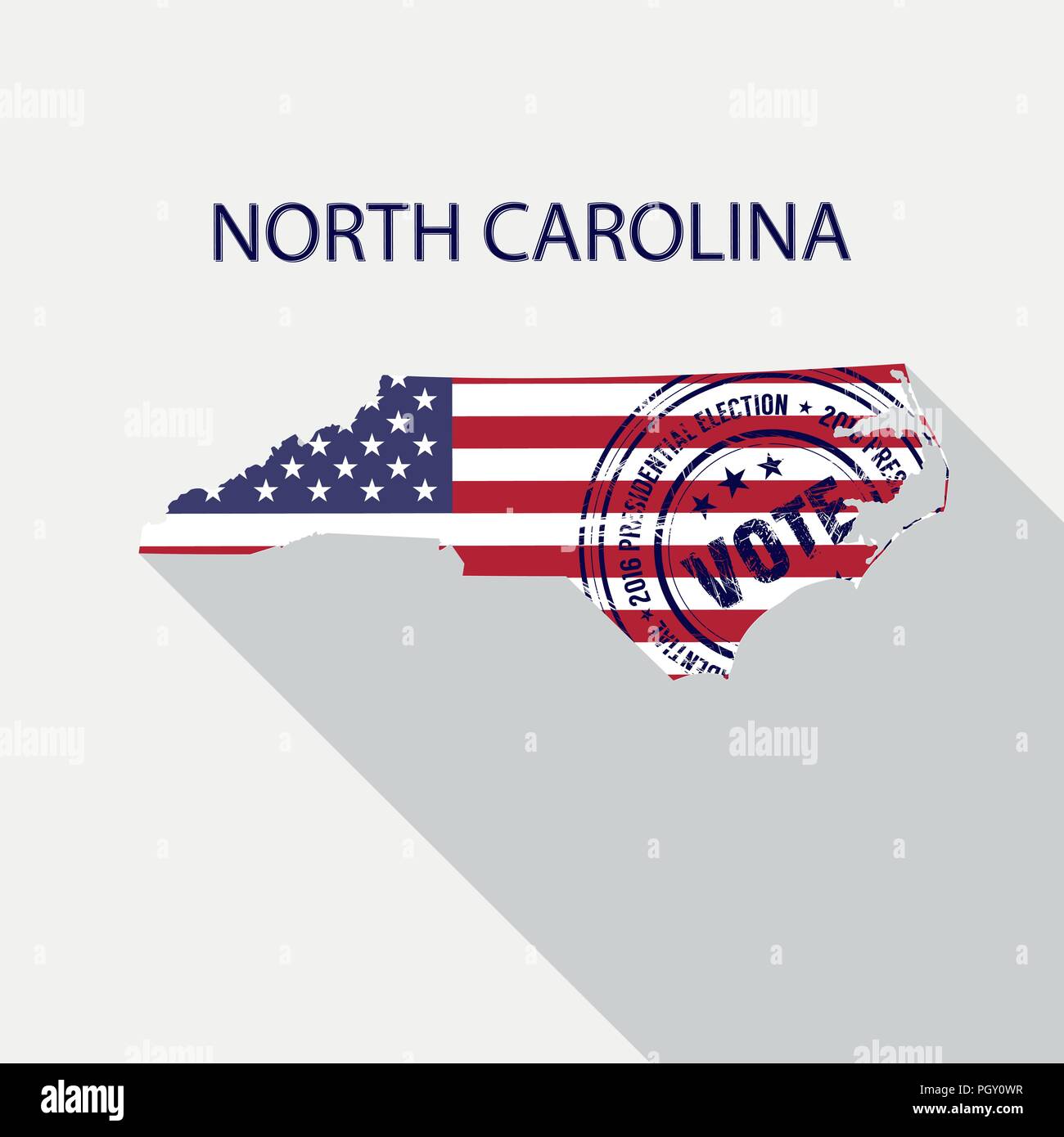 State of North Carolina vector graphic map with flag and presidential ...
