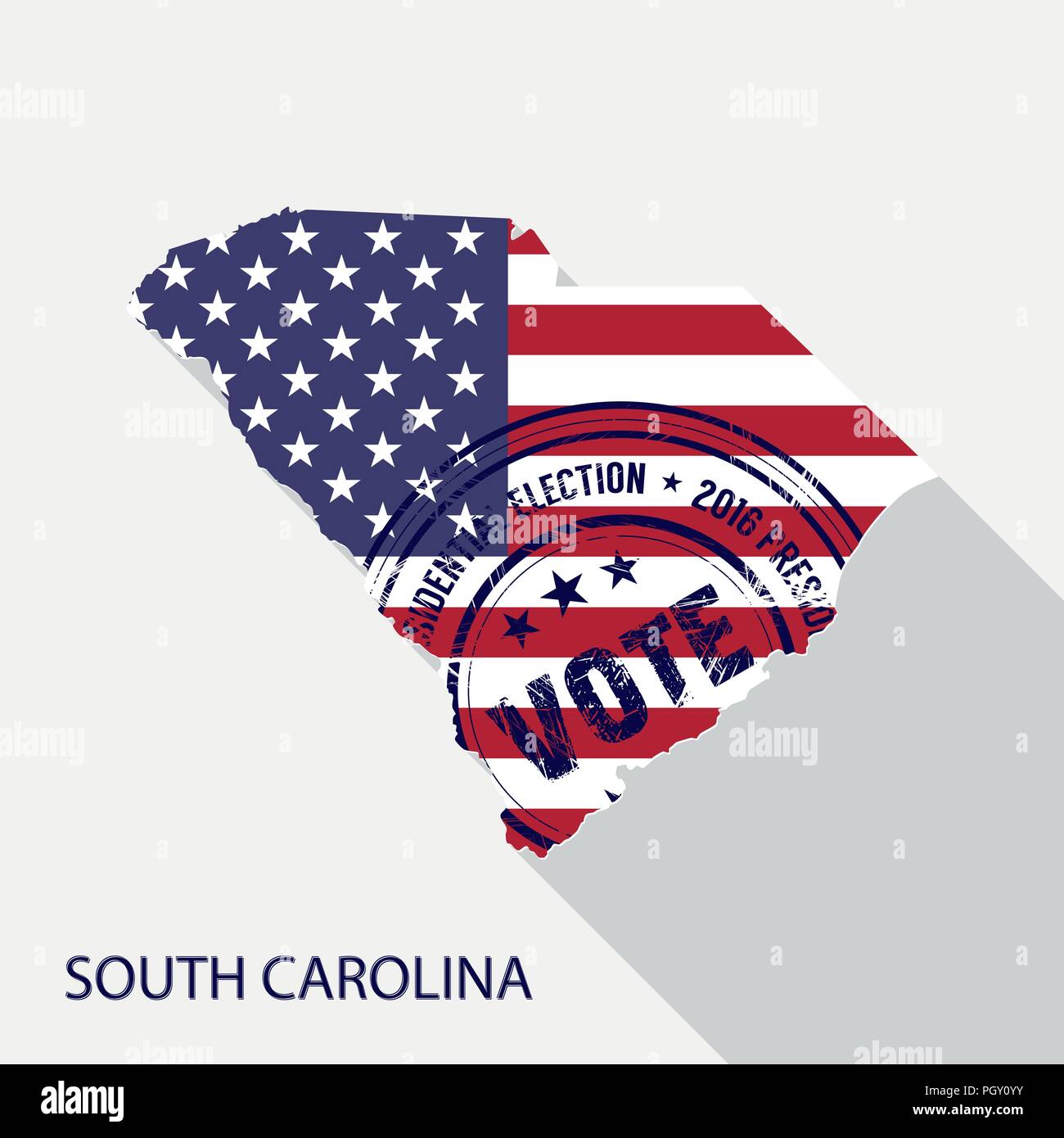 State of South Carolina vector graphic map with flag and presidential ...