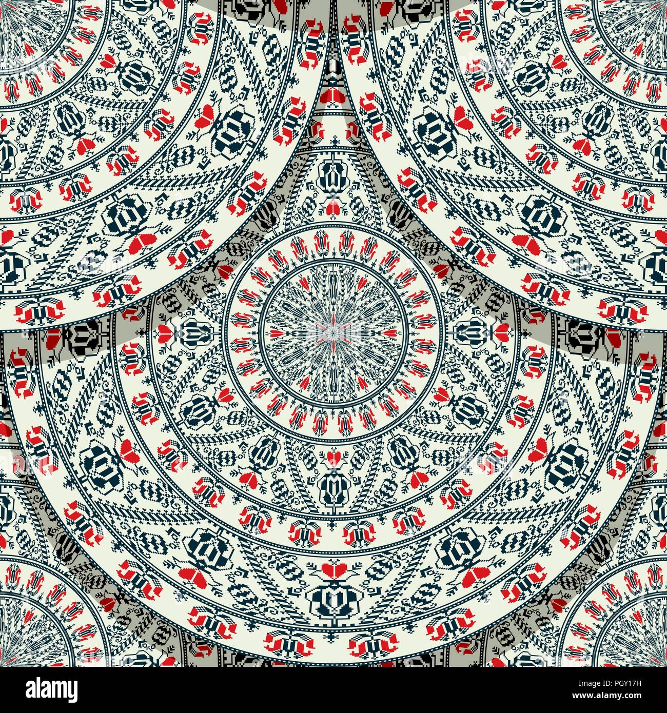 Vector seamless geometric pattern design with Romanian folk motif Stock Vector