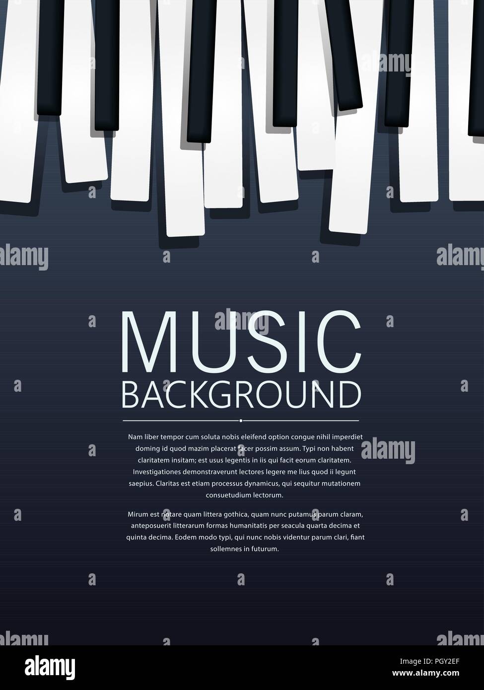 Musical background with piano keys and text Stock Vector