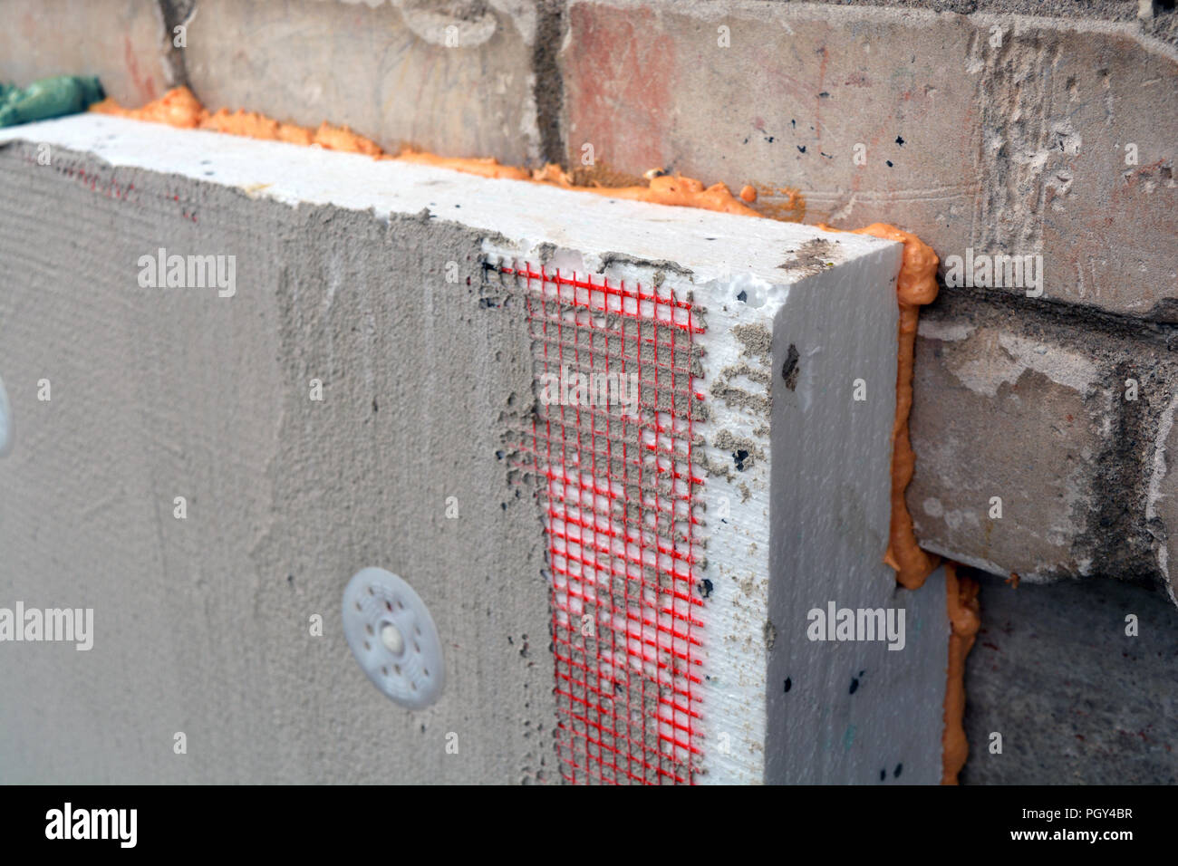 House Wall and foundation insulation with polystyrene construction structure Stock Photo