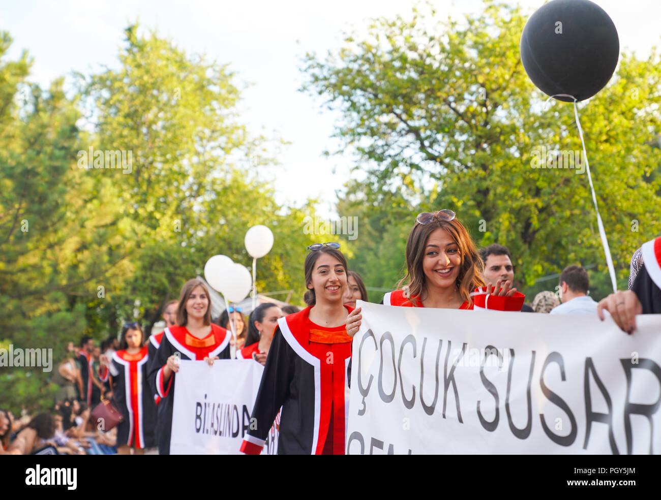 Ankara/Turkey-July 6 2018: Students carry placards with different ...