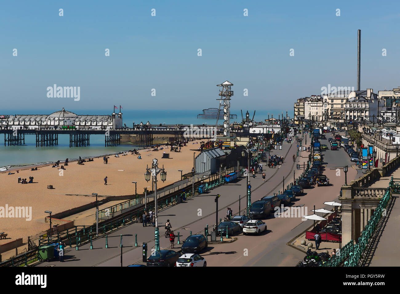Brighton England seafront in popular English tourist town East Sussex uk Stock Photo