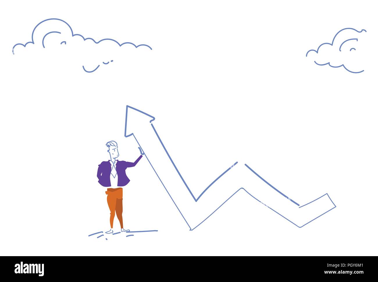 businessman holding financial arrow up curved line finance graph growth ...