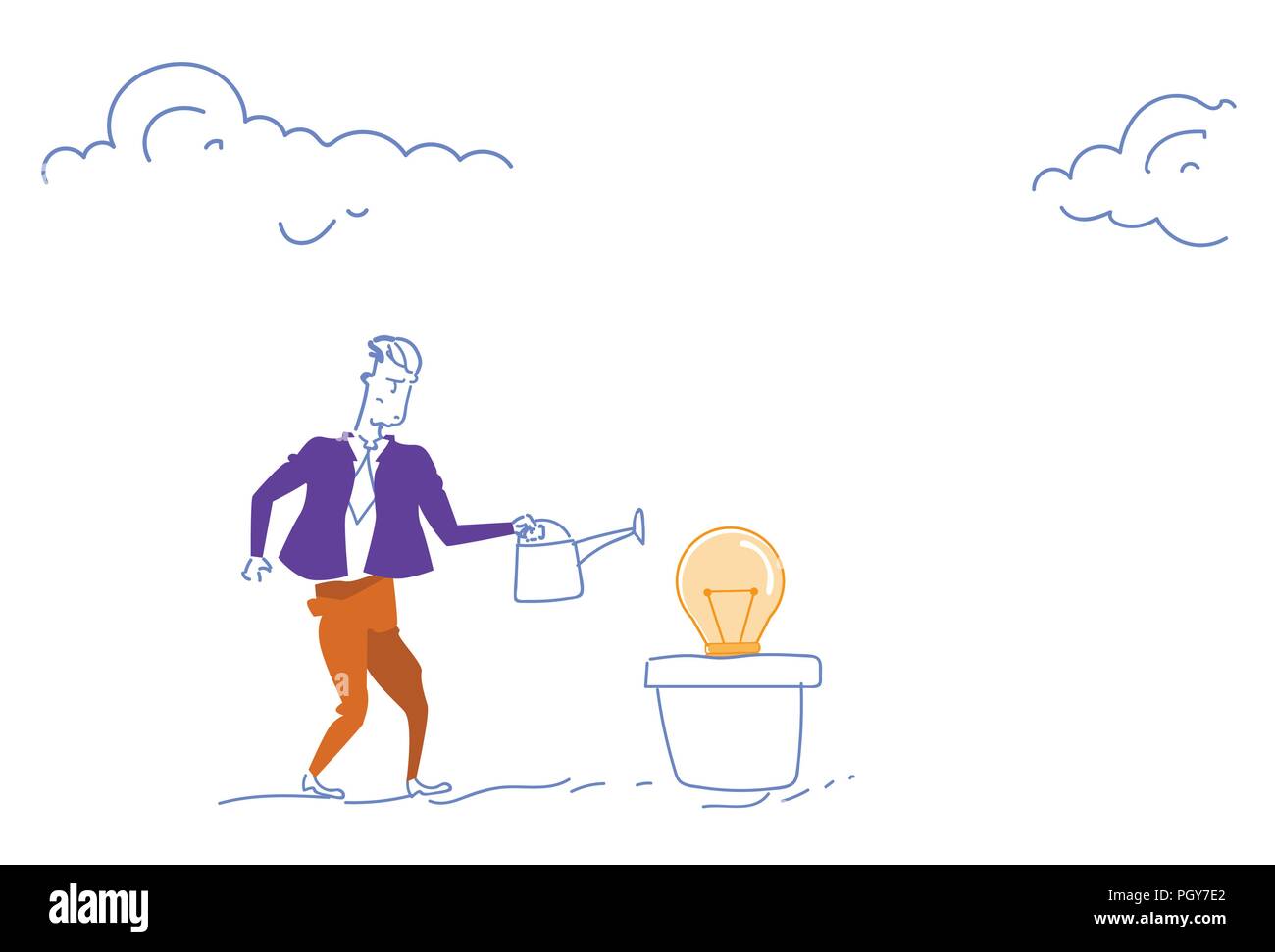 businessman watering light lamp creative innovation startup concept ...
