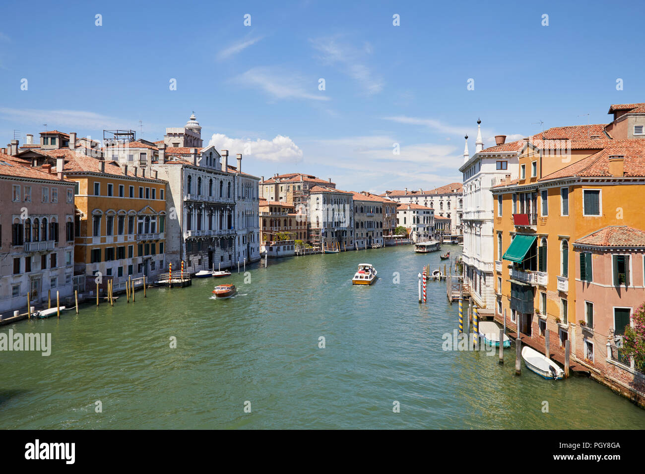 Grand Canal in Venice, clear blue sky in summer in Italy Stock Photo