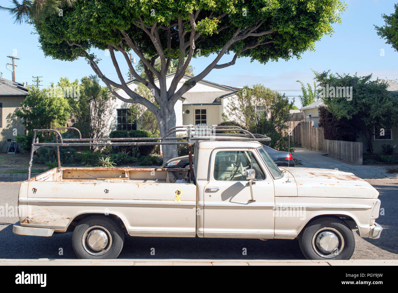 A view of a vintage pickup truck in Los Angeles, California Stock Photo