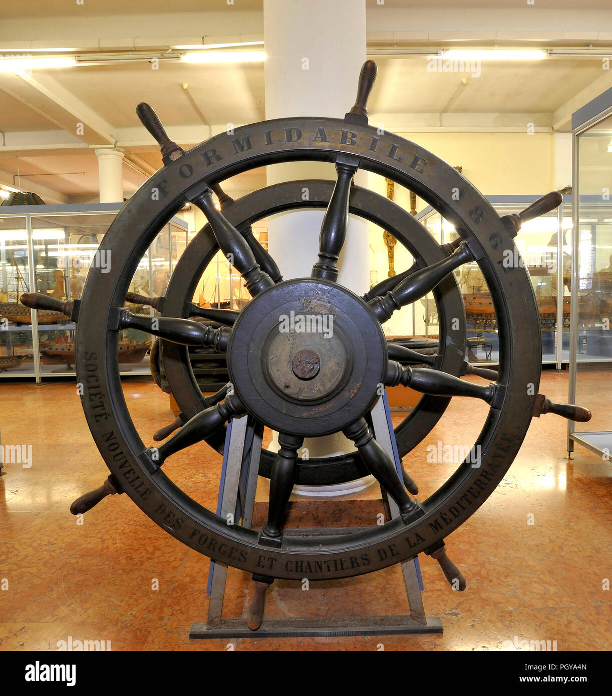 Double Wheel of the helm of the Regia Nova Formidabile. Unit to the Command of the frigate of the First Class Simone Pacoret Di Saint Bon Participated Valoriously at the Battle of Lissa Stock Photo