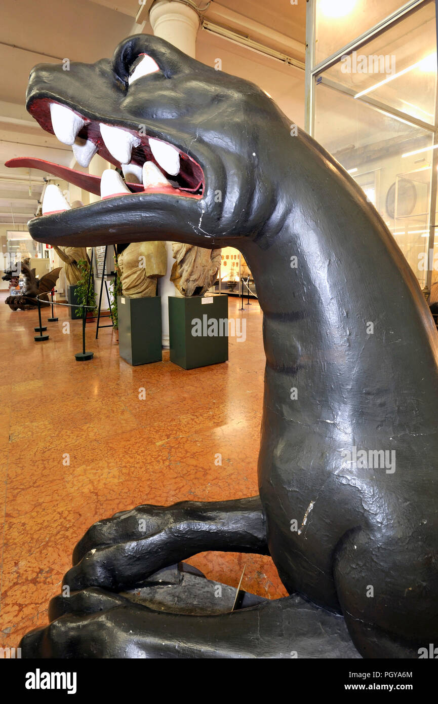 Salamander figurehead of I.I. Drake wooden frigate 1,30 high represents the front of a mighty salamander It was arranged on an Austro-Hungarian unit built in Trieste in 1861 that participated in the battle of Lissa. Stock Photo