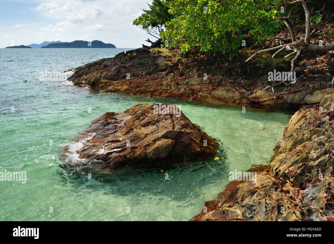Paradise sea on southern tip of the Koh Chang island, Thailand. Stock Photo