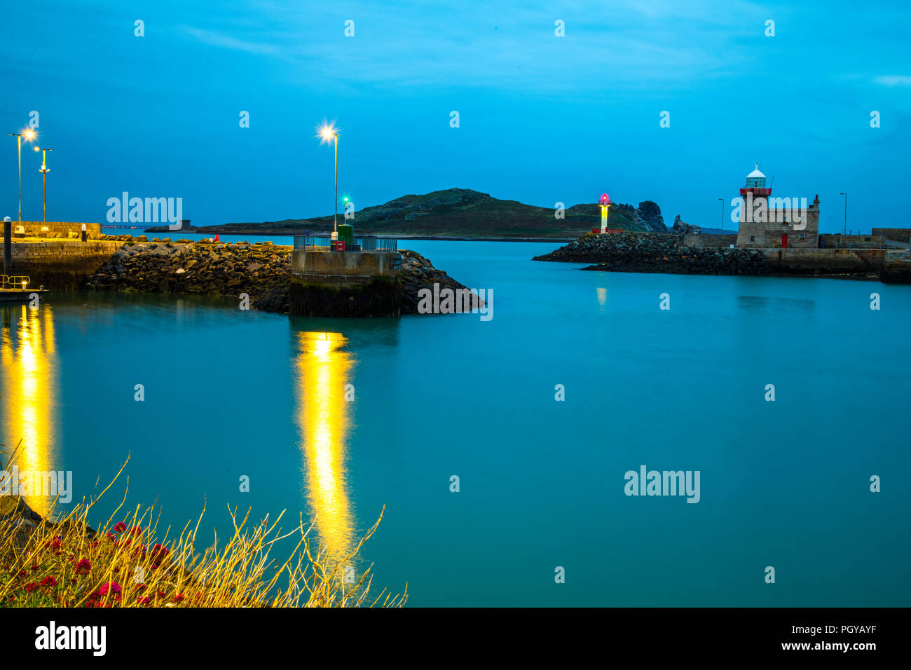 Howth Harbour by night Stock Photo