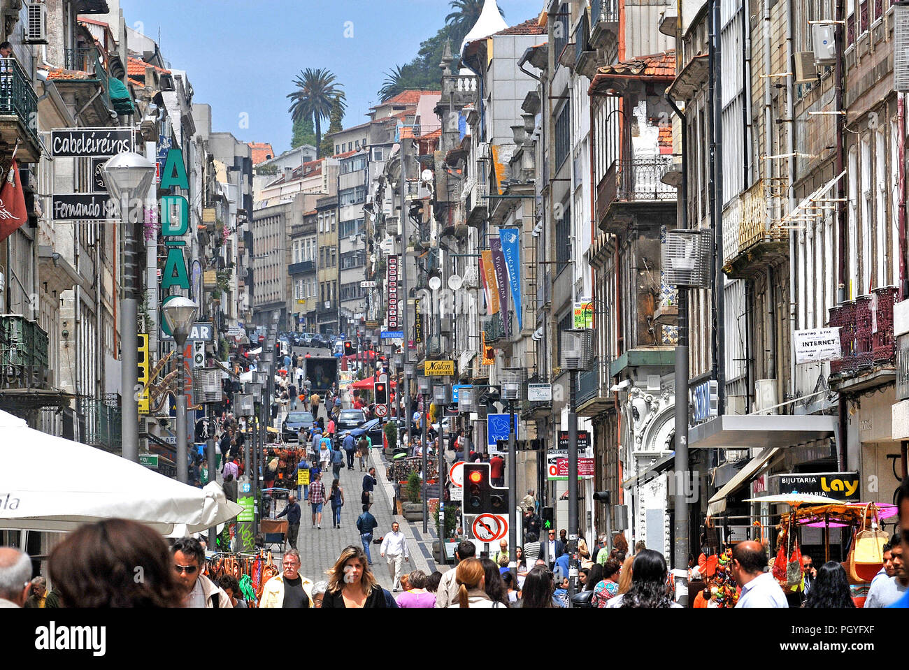 main street, Santa Catarina rua, old city, Porto, Portugal Stock Photo