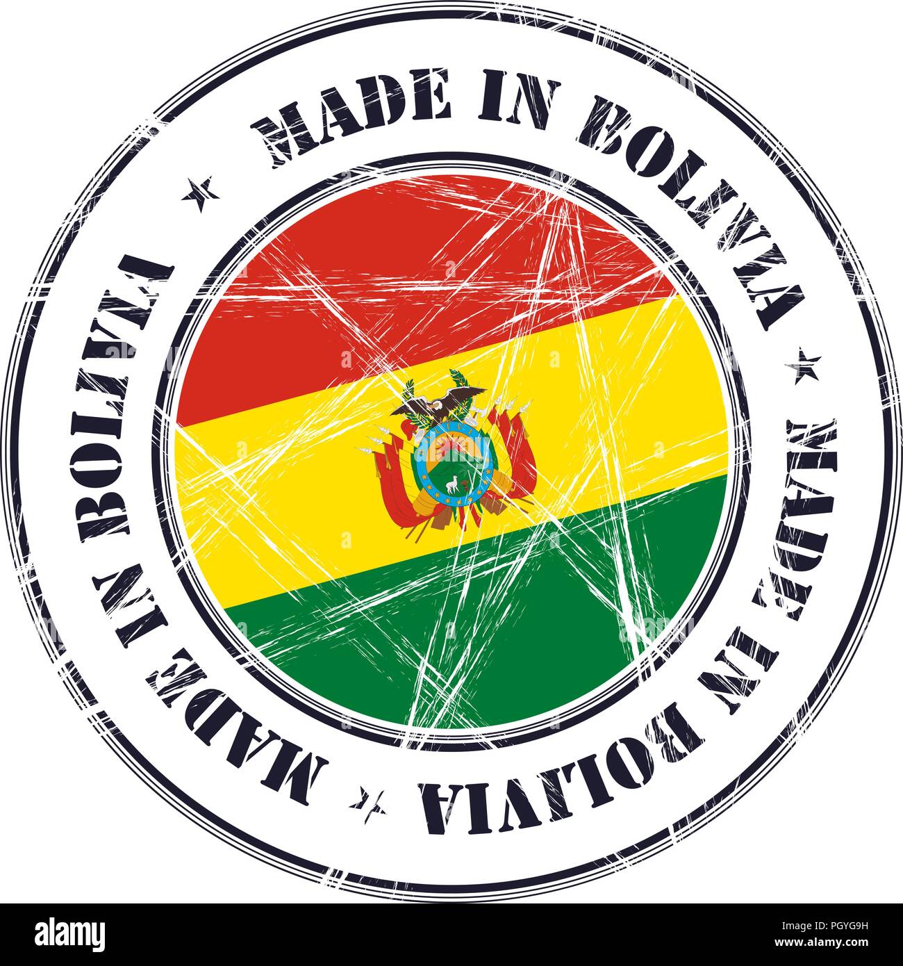 Made in Bolivia grunge rubber stamp with flag Stock Vector